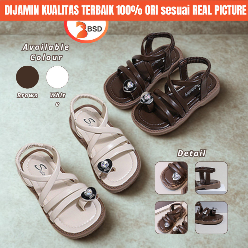 BSD Sepatu Sandal Tali Gunung Karet Pesta Cinderella Anak Perempuan 2 4 5 9 12 tahun Kekinian Import