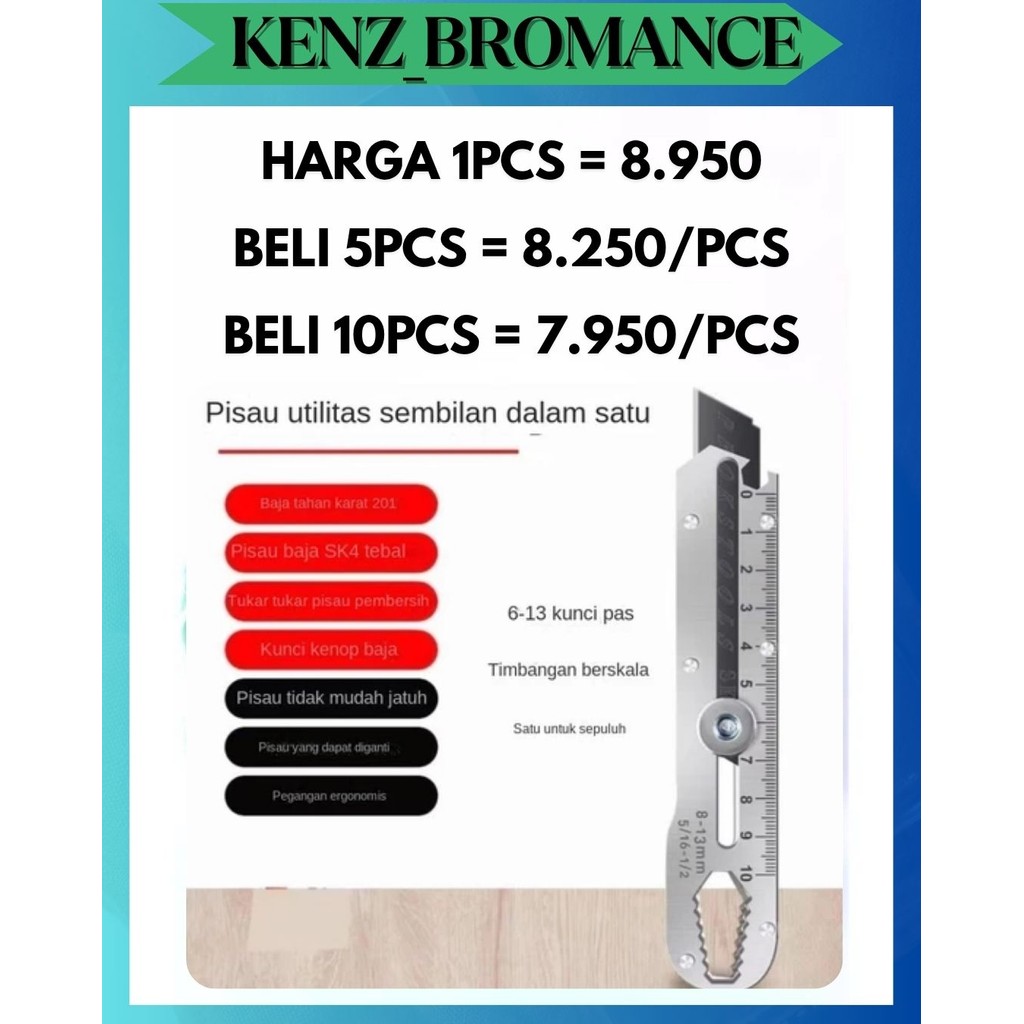 

KENZ PISAU CUTTER SILVER STAINLESS VIRAL 9IN1 SERBAGUNA 9 IN 1 TAJAM DAN TAHAN LAMA