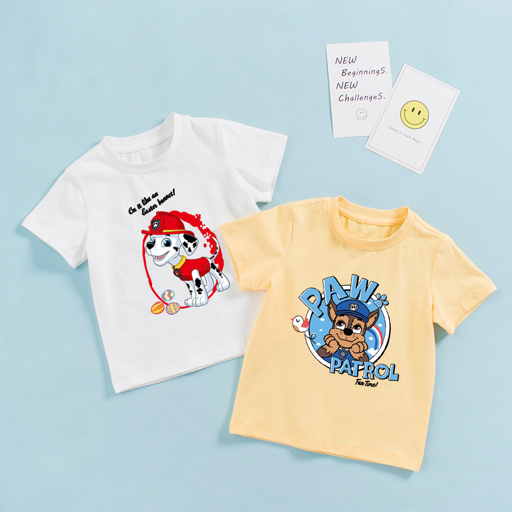 Gemilang Cilik Kaos lengan pendek anak laki-laki musim panas anak-anak Paw Patrol atasan kaos pakaia