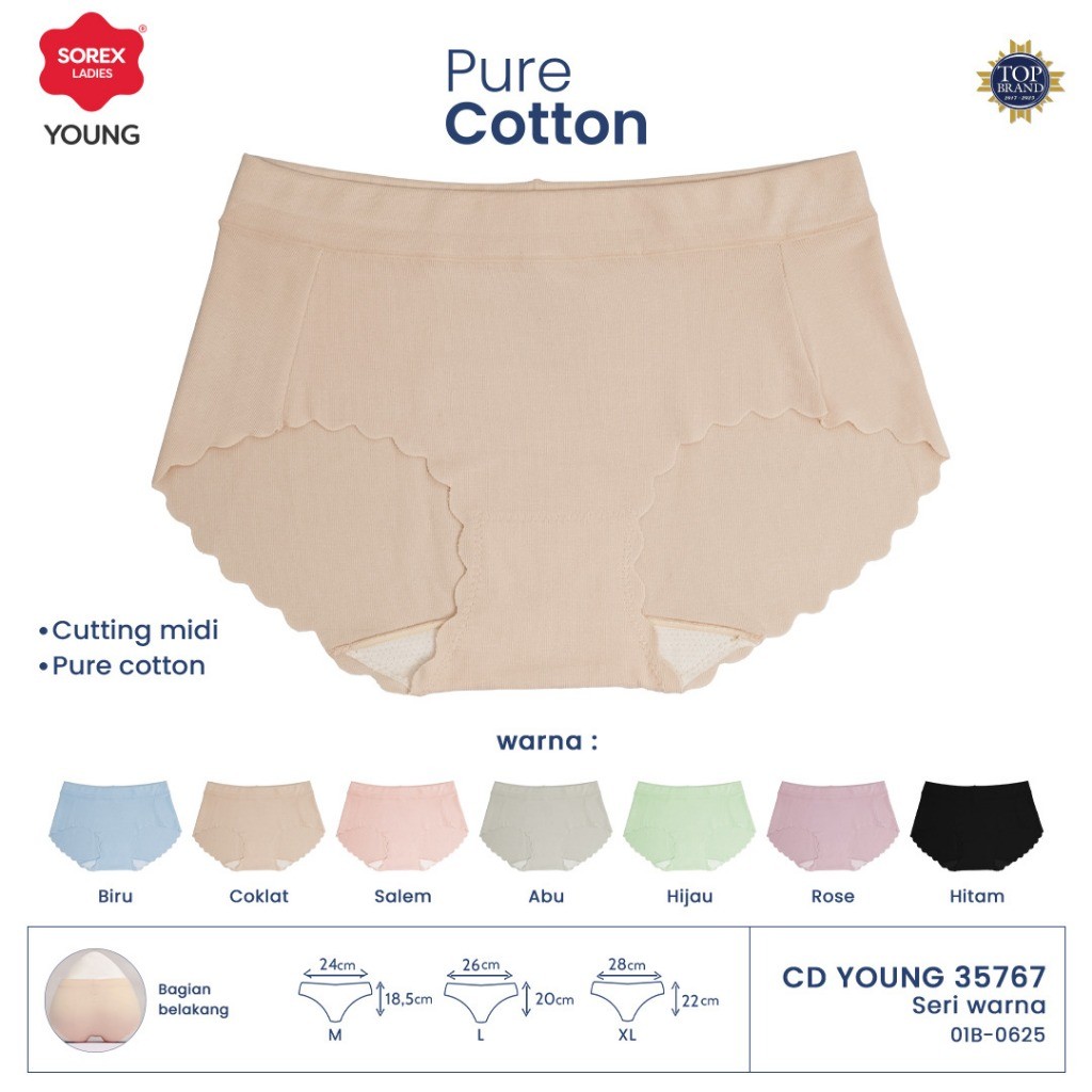 3 pc CD Sorex Young Seamless Celana Dalam Wanita Remaja Tanpa Jahit Pure Cotton Cutting Midi  Sorex 
