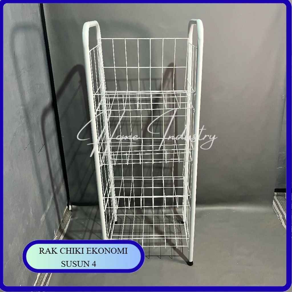 Rak chiki ekonomi warna putih susun 4/Rak display/Rak minimarket/Rak ciki/Rak dapur/rak piring/rak k