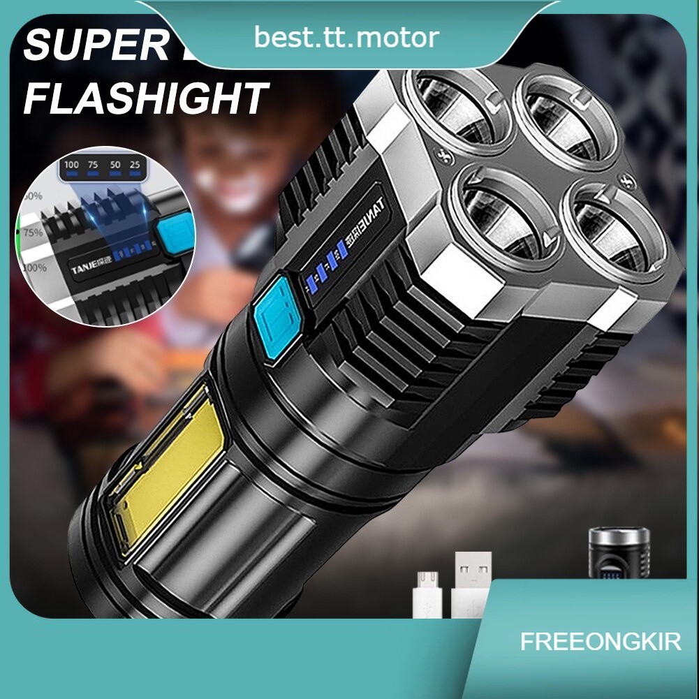 Senter LED Chargeable / Senter LED 4 Mata 48W + 20W / Senter Cas LED