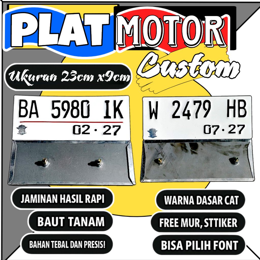 Plat motor custom warna putih satu pasang plat motor variasi warna putih plat motor baut tanam plat 