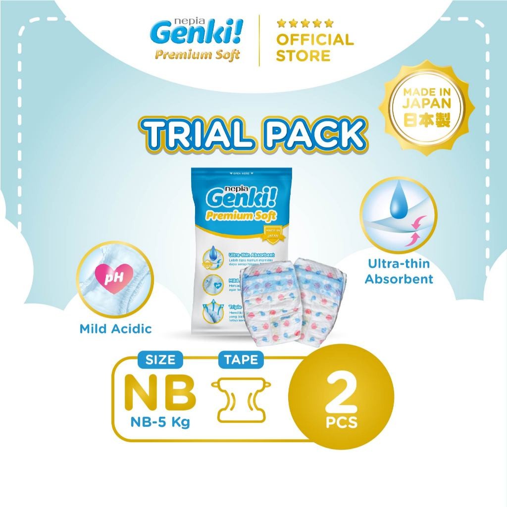 

NEW (Trial Pack) SPECIAL GIFT Nepia Genki Popok Bayi Tape / Perekat NB / S / M / L / XL / Pants / Celana Soft Care / M / L / XL / XXL PREMIUM