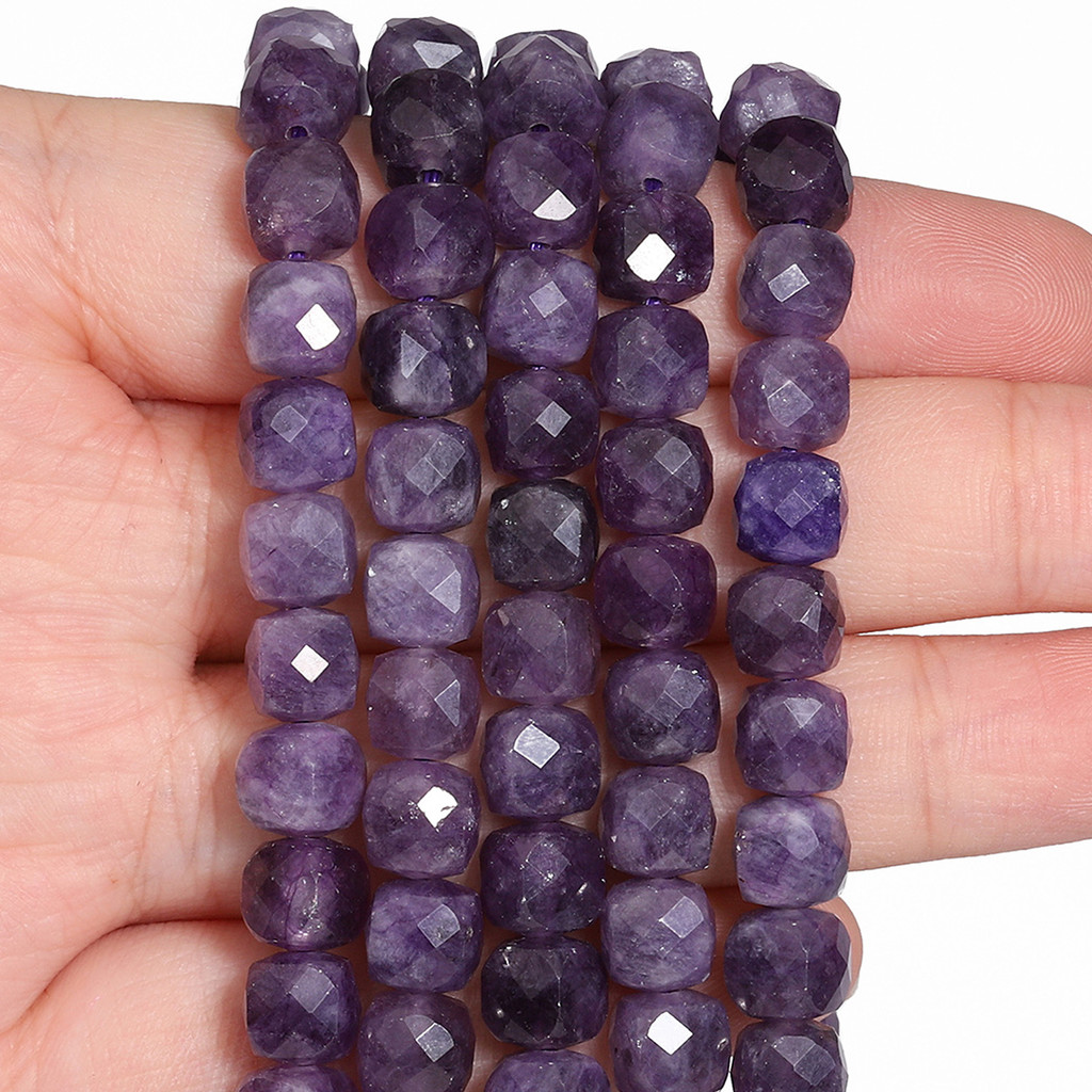 

Natural Amethyst Beads 7-8mm Faceted Square Cube Geometric Shape Loose Beads for Jewelry Making Diy Accessories