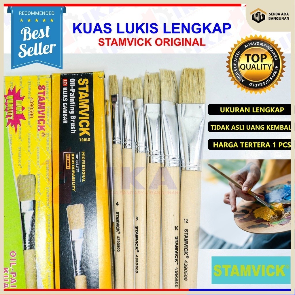 

SAB KUAS LUKIS PUTIH STAMVICK HARGA 1BUAH NO 4 - 5 - 6 - 8 - 10 - 12 CAT GEPENG GAGANG KUAT PREMIUM BULU KUAT TEBAL FINISHING RAPI ORIGINAL