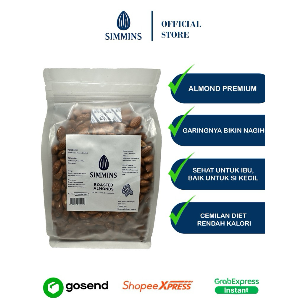 

Almond utuh Panggang Premium 250 G / 500 G / 1000 G, Siap di konsumsi - By Simmins
