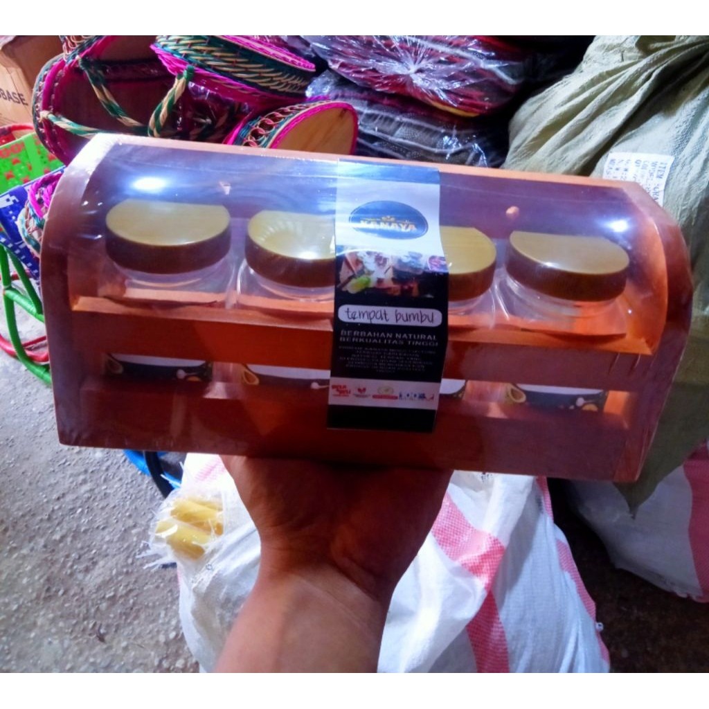 Tempat Bumbu dari kayu / Tempat Bumbu Unik / Wadah Bumbu / Rak Bumbu