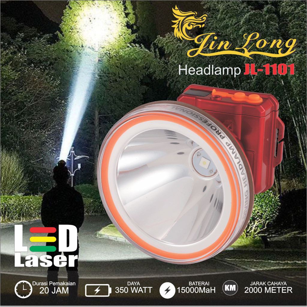 Senter Kepala / Headlamp Jinlong JL-1101 Waterproof / Tahan Air 350 Watt Super Terang