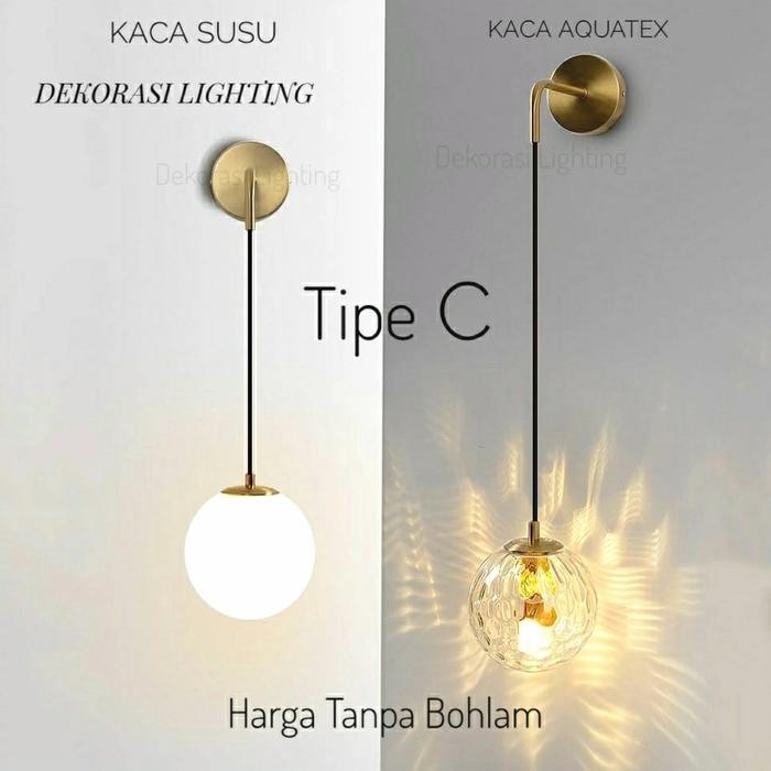lampu dinding gold kaca minimalis modern - kaca Aquatex, Tipe D - Gold