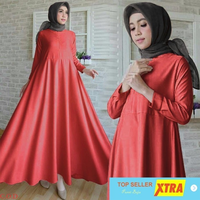 Pusat Baju gamis Sulis OX Ghamis wanita spandek Merah/Coksu Supliyer Fashion