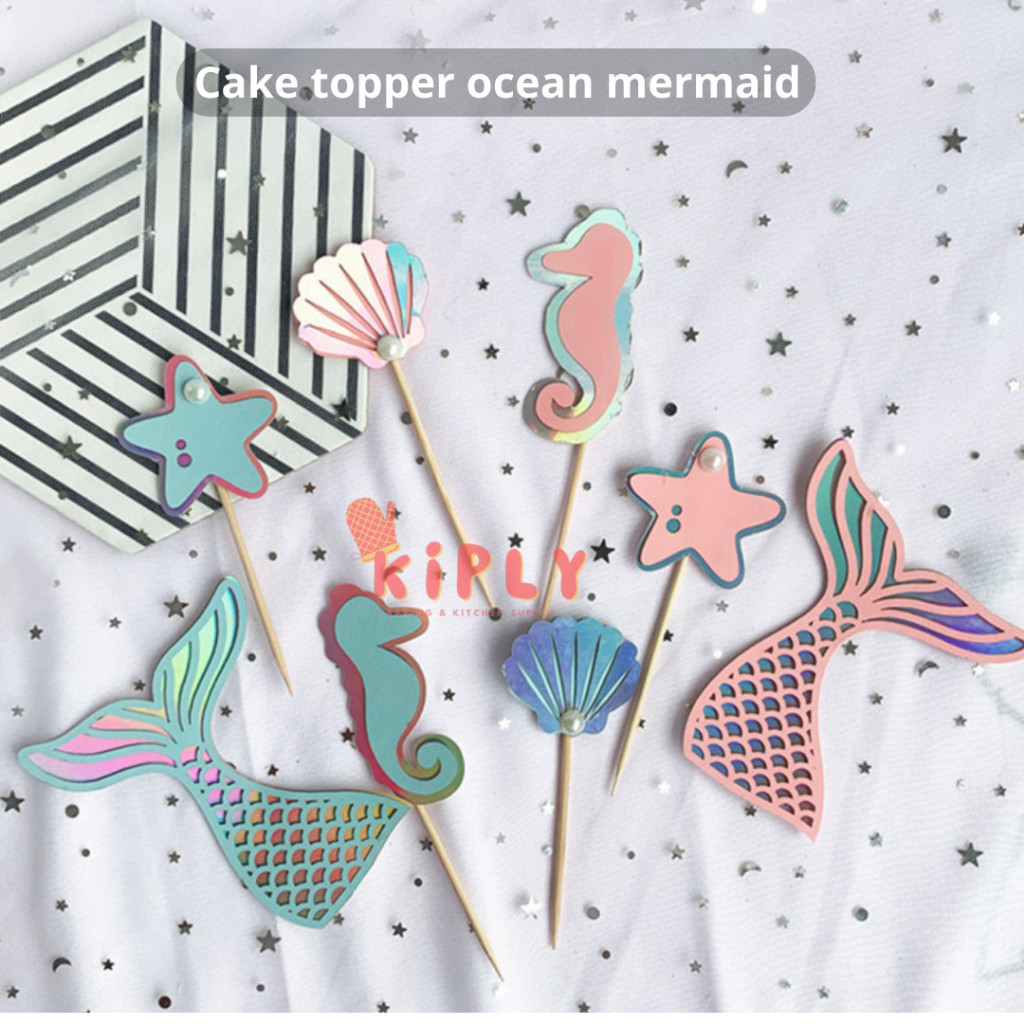 Cake Topper Ocean Mermaid/Topper Mermaid Duyung Gliter Bling Bling / Topper Kue Mermaid Gliter