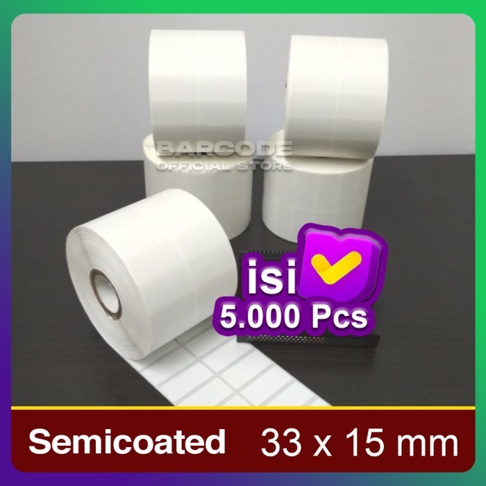 

KERTAS STICKER LABEL PRINTER BARCODE 33 X 15 MM - 2 LINE - SEMICOATED -TMI69