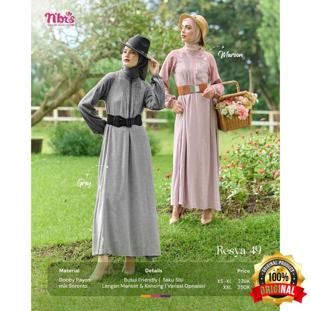NNT - Nibras Resya 49 Gamis Wanita Muslimah Dress Polos Jubah Syari Daily OOTD Original
