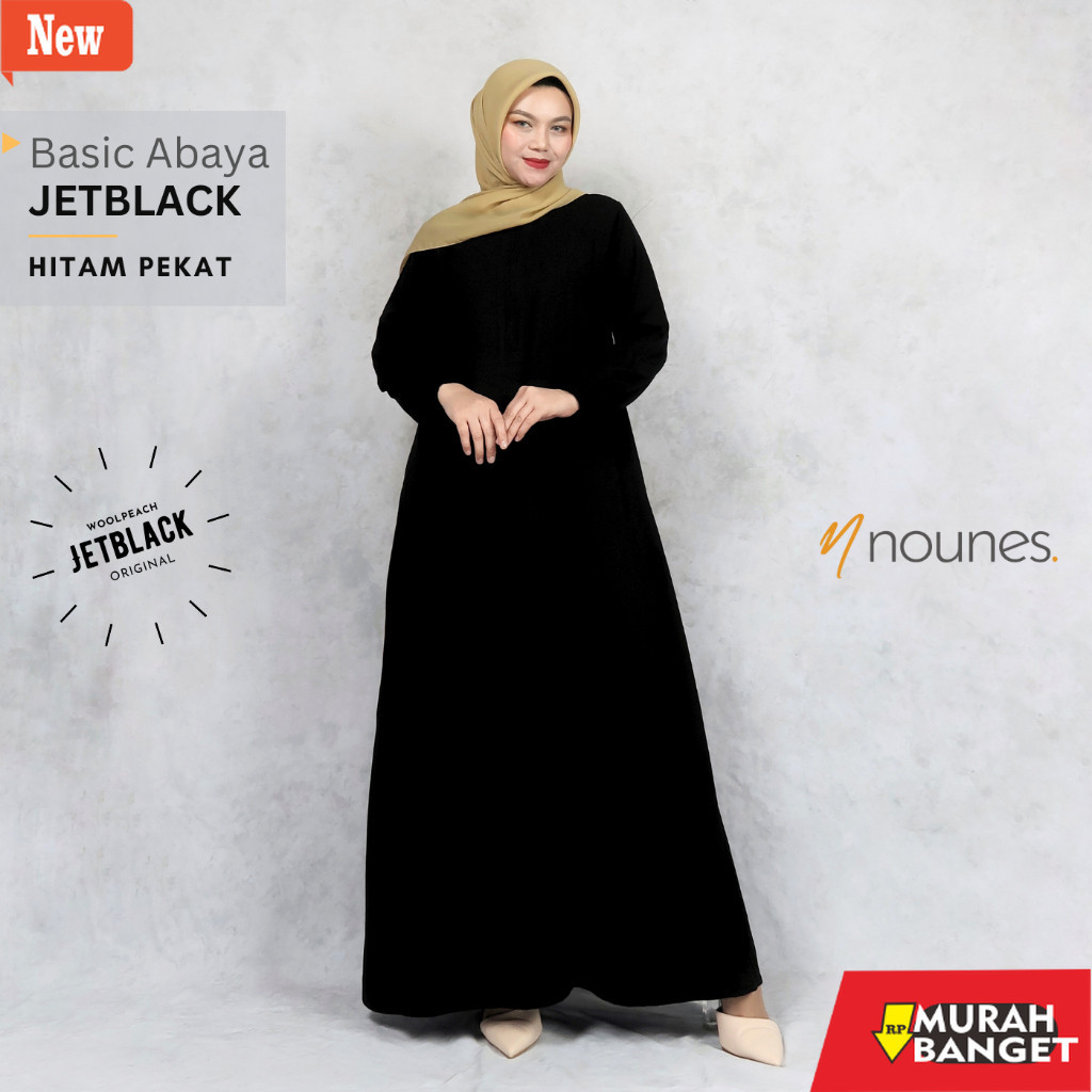 gamis kekinian tahun 2024 JETBLACK Nounes Basic Abaya Dress Polos Gamis hitam pekat
