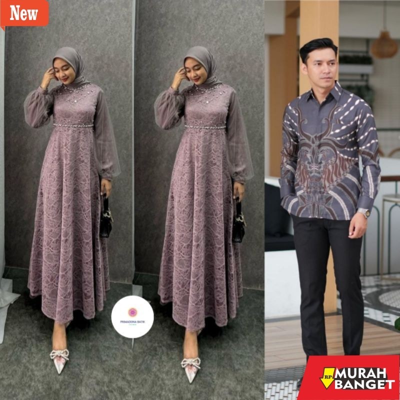 gamis kekinian tahun 2024 Batik Couple Gamis Brokat Terbaru Couple Kondangan Couple Tunangan Modern 