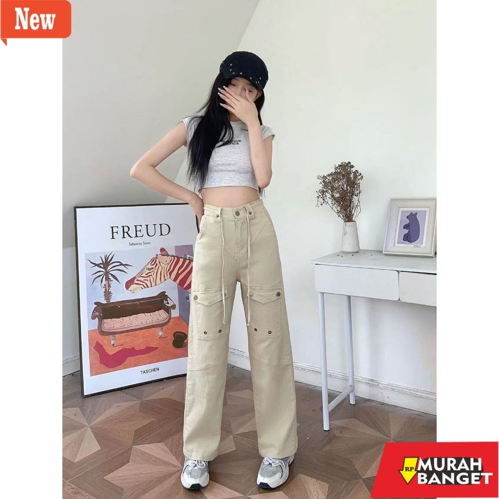 Celana cargo/Soft jeans wanita yg kekinian- CARGO PANTS HIGHWAIST CELANA CARGO WANITA HW