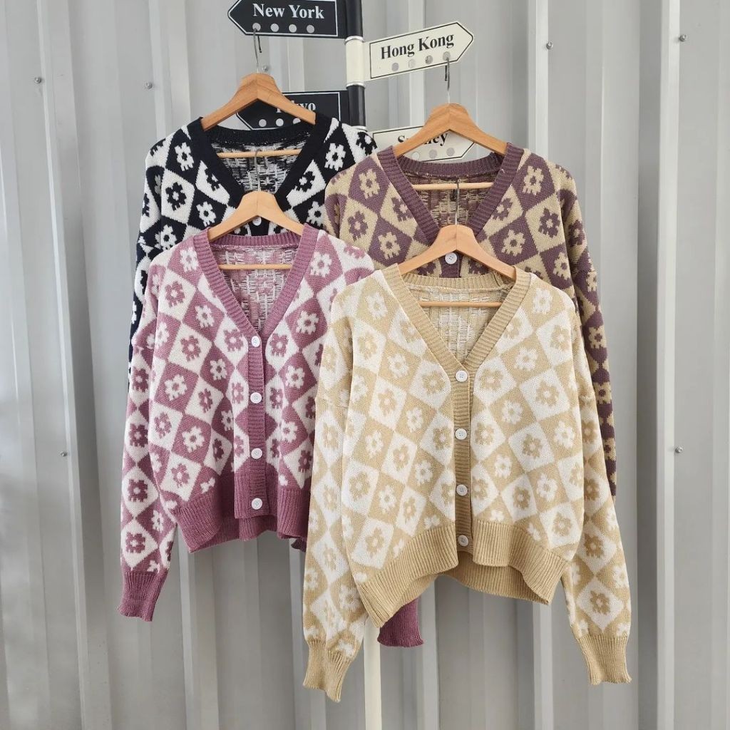 CLAUDIA FLOWER OUTHER FJ / CARDIGAN RAJUT WANITA MOTIF BUNGA / KOREAN STYLE - BUSANA
