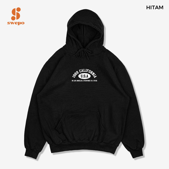 TOKOSANIA SWEPO Hoodie Jumper California USA (Bordir) Size M-XXL (Pria & Wanita) - Hitam, L