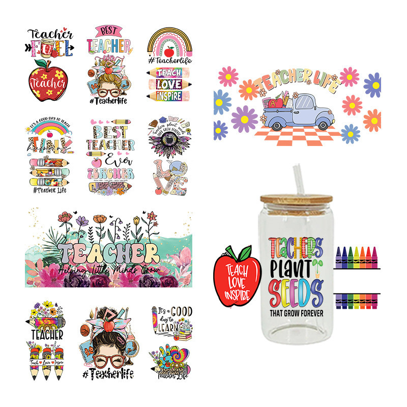 

UV DTF Transfesr Sticker Back To School Teacher Life For The 16oz Libbey Glasses Wraps Bottles Cup Can DIY Waterproof D10795