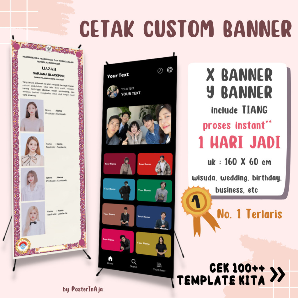 Cetak Print Custom X Banner Y Banner Flexi Korcin FREE DESIGN TEMPLATE Wisuda Wedding Birthday Bisni