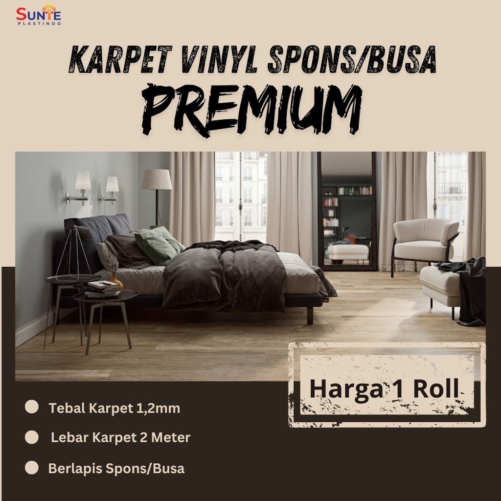 KARPET PLASTIK VINYL SPONS/BUSA UKURAN 2X20M TEBAL 1.2MM 1 ROLL