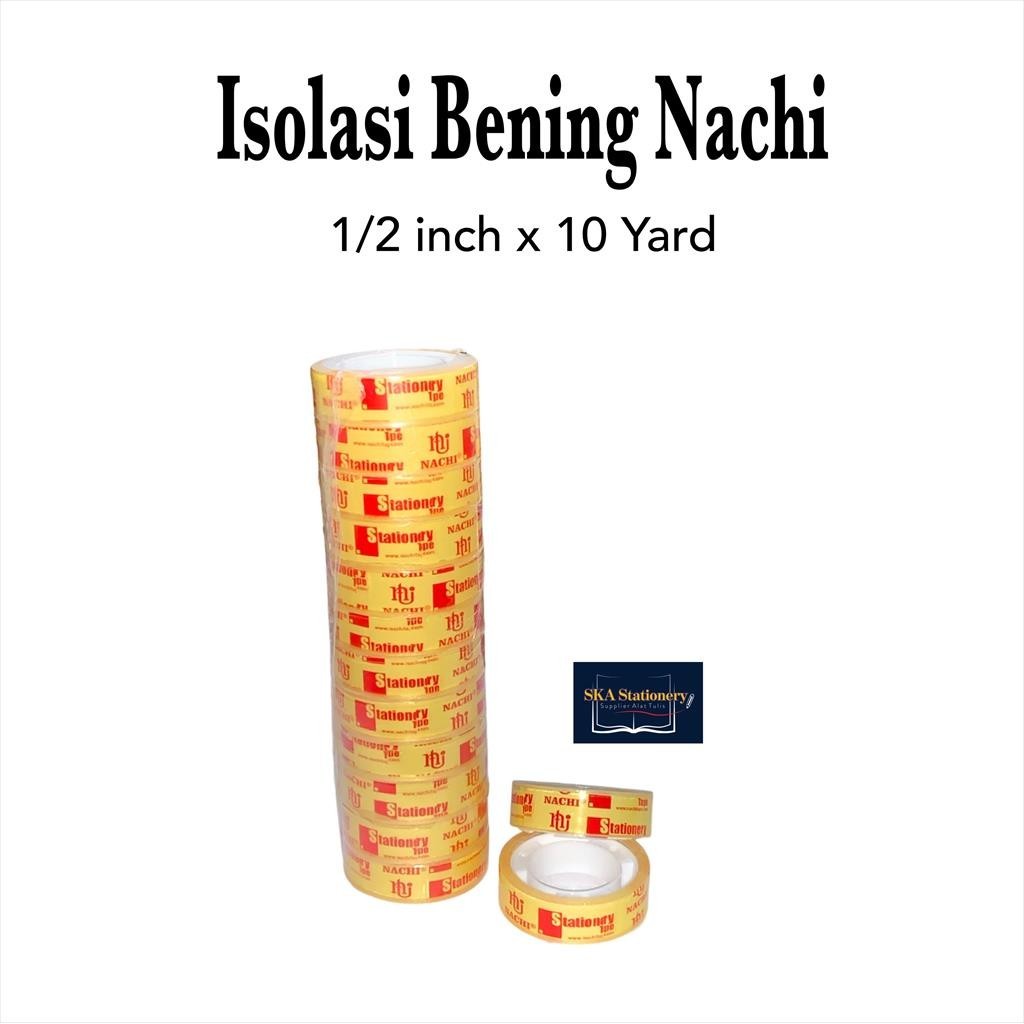 

Isolasi / Selotip Bening Kecil 1/2 Inch 10 Yard NACHI (Roll)