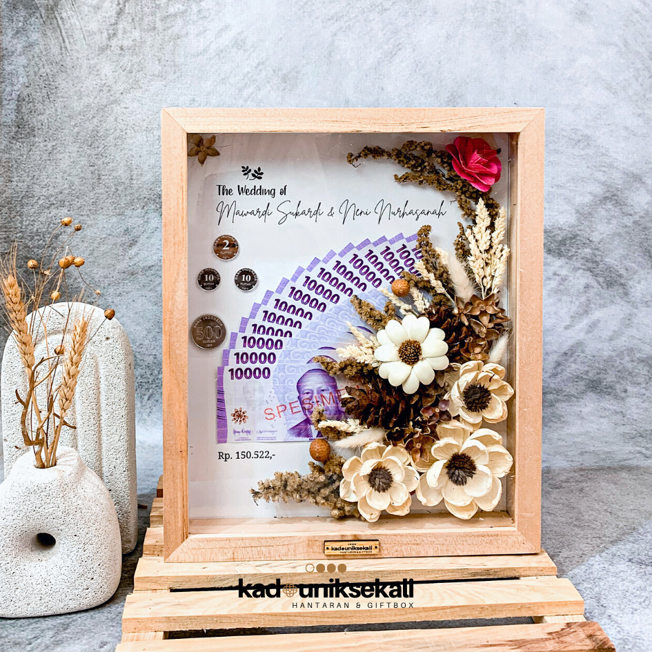 Mahar Pernikahan Bingkai Uang Costum Murah 3D - Mahar Rustic