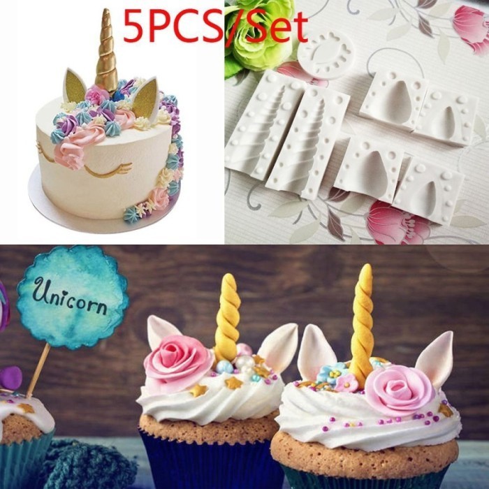 

TERJUAL Cetakan Silicone Kue Motif Tanduk Unicorn 3D Bahan Silikon 5Pcs / Set