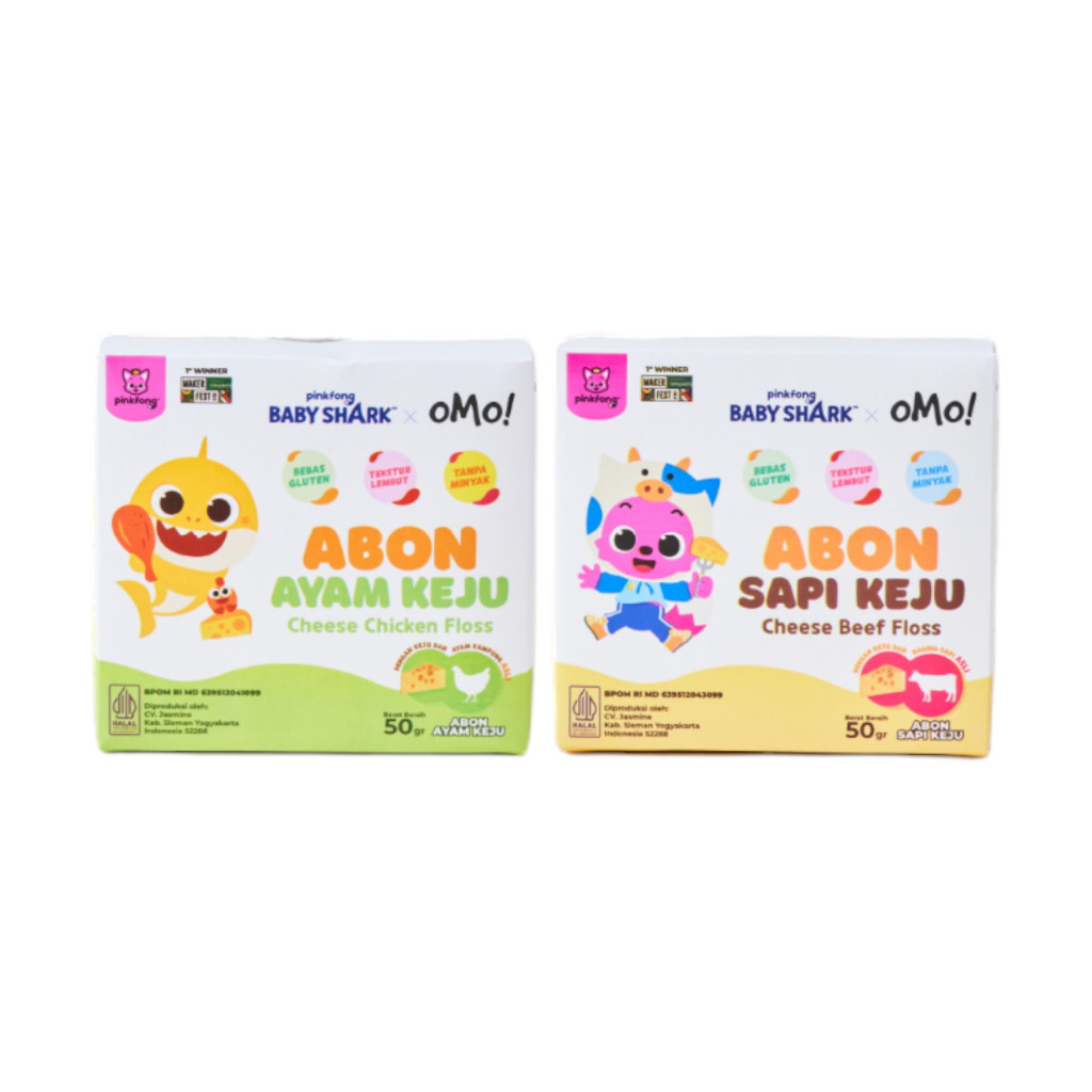 

PinkFong Baby Shark X OMO! Abon Sapi dan Ayam Keju 50gr | Abon Mpasi Bayi