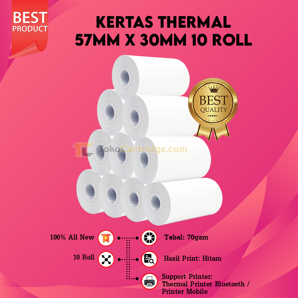 

BUNDLING Kertas Thermal Kasir 57mm x 30mm 5 Roll / 10 Roll / 15 Roll Kasir EDC Paper Roll Struk Resi Ukuran 57 mm x 30 mm 70Gsm