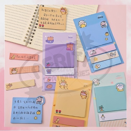 

Sticky Notes Lucu 4IN1 Tempelan Kertas Catatan 120 Lembar Karakter Bear Frog Girl Pembatas Buku Cute