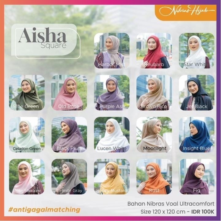 Hijab Premium Hijab Polos Segiempat Aisha Voal by Nibras Original