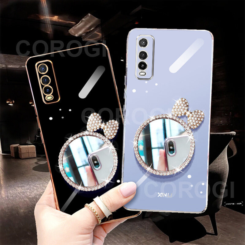 Casing HP Vivo Y20 Y20s Y20i 2021 Y20s G Y12A Y12s Cermin Mewah 6D Plating Square Bumper Bumper Gadi