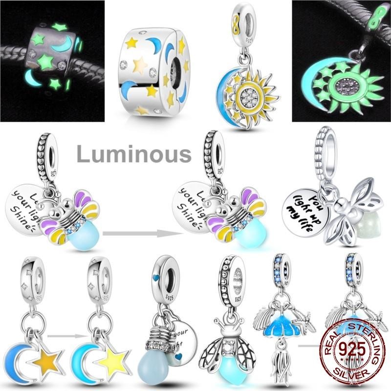 Luminous Charms Beads 925 Sterling Silver Firefly Jellyfish Bulb Star Moon Shine Dangle Fit  Pandora
