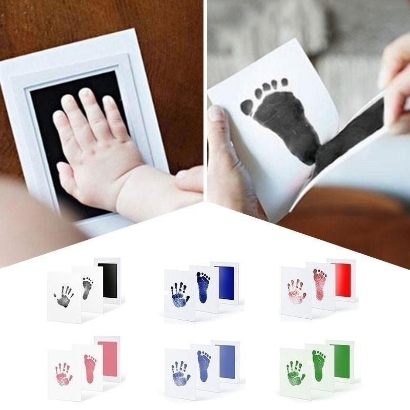 

1Set ( 1 Ink Pad + 2 Papers) DIY Baby Handprint Footprint Imprint Kit Baby Non-Toxic Souvenirs Casting Newborn Footprint Ink Pad