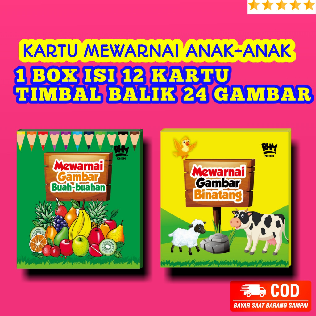 

Kartu Mewarnai Anak / Edukasi Mewarnai Karakter Hewan / Buah - Buahan / DLL /S N