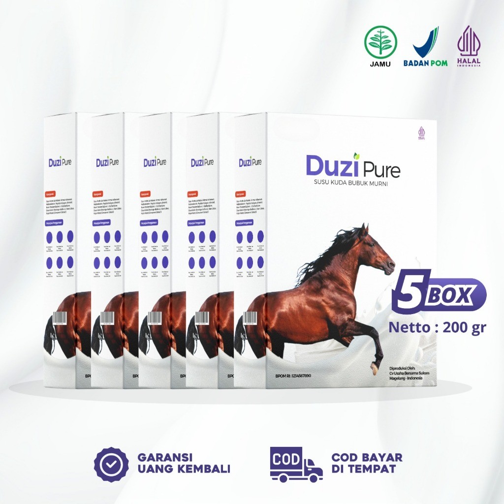 

Duzi Pure 5 Box - Susu Kuda Liar Lombok Sehatkan Pernafasan & Atasi Sesak Nafas 100% Original