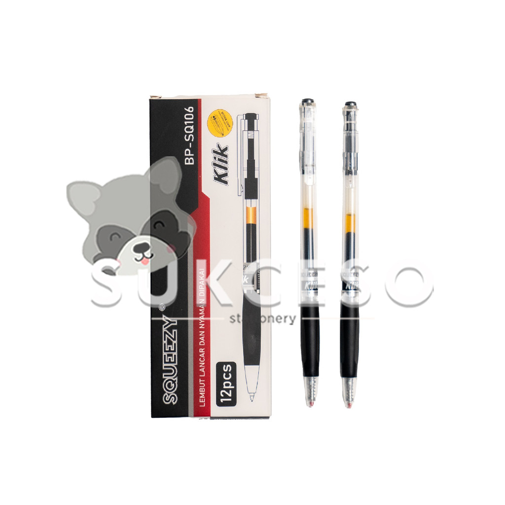 

SQUEEZY Retractable Ballpen 0.5mm BP-SQ106 Black / Pulpen Ballpoint Cetek Tinta Hitam SATUAN
