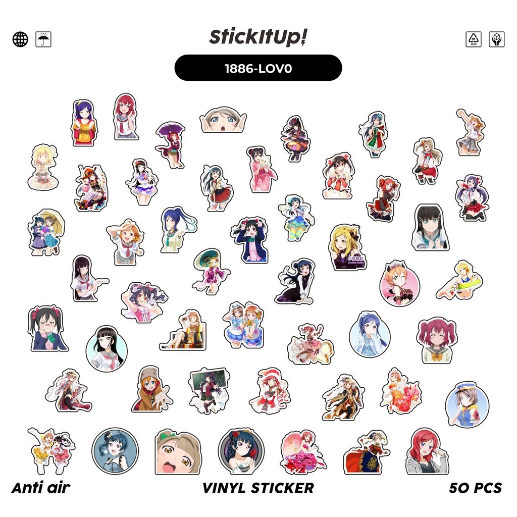 

COD✨ 50 Pcs Stiker L0VE LIVE CHAR MIX 10 Lucu Anti Air Untuk Dekorasi Notebook Sepeda Skateboard Handphone DIY