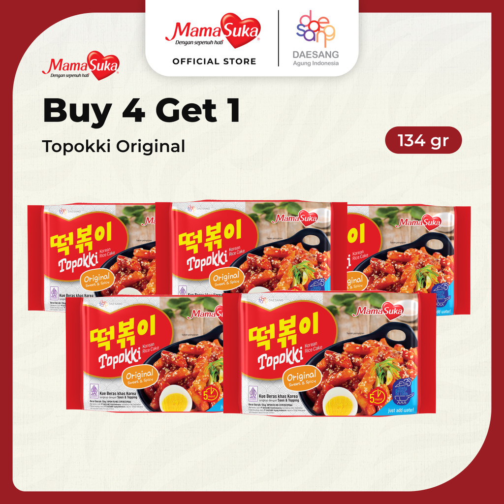 

Buy 4 Get 1 MamaSuka Topokki Original 134 gr