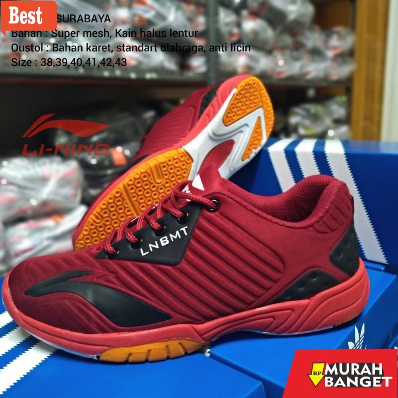 sepatu badminton murah berkualitas Sepatu Badminton Lining Merah Maroon Olahraga