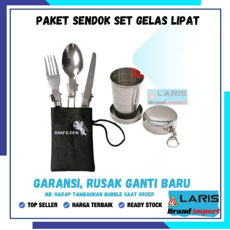 PAKET KNIFEZER Sendok garpu pisau lipat GELAS SET portable stainless steel CAMPING OUTDOOR TRAVEL