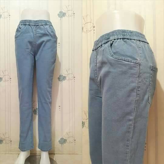 ✨TERLARIS✨ -Celana jeans wanita JUMBO pinggang karet - Biru jeans, 34.
