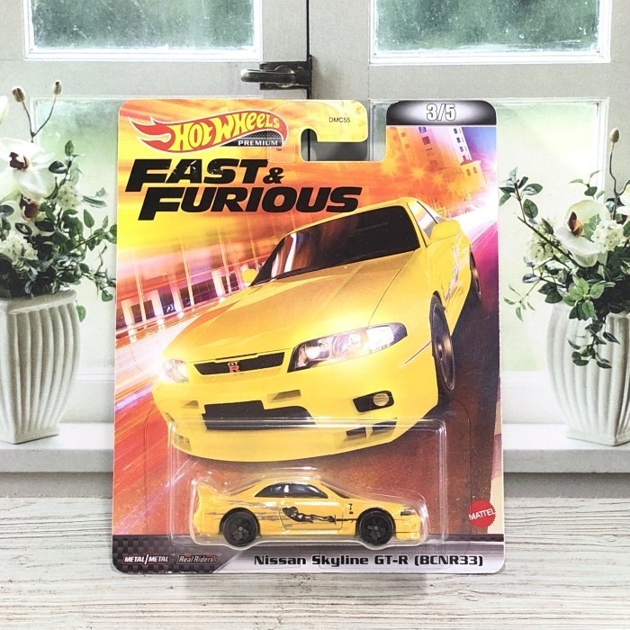 HOT WHEELS PREMIUM NISSAN SKYLINE GTR R33 YELLOW FAST FURIOUS Kuning