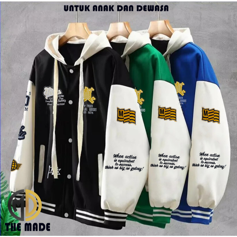 AA11ED THE MADE Jaket Varsity Anak-anak Model Hoodie Gambar Bordiran Usia 2-13 tahun Jaket Varsity B