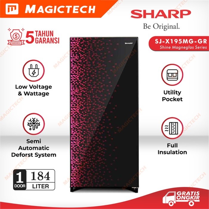 KULKAS SHARP 1 PINTU SJ-X195MG-GR / SJ-X195 / SJ-195 184L - RED