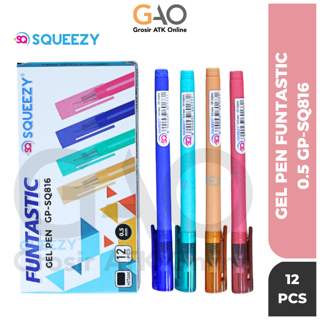 

( 1 Pack 12Pcs ) Squeezy Gel Pen / Pulpen Gel 0.5mm Murah Tinta Hitam GP-SQ816