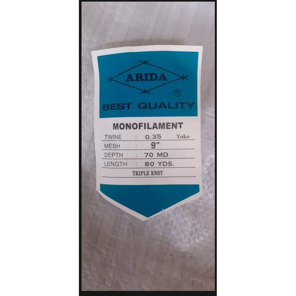 MERK  ARIDA 9"inchi,JARING SENAR"0.35" 70md/80 yds yoko PUKAT IKAN JARING ARIDA JARING IKAN NELAYAN 