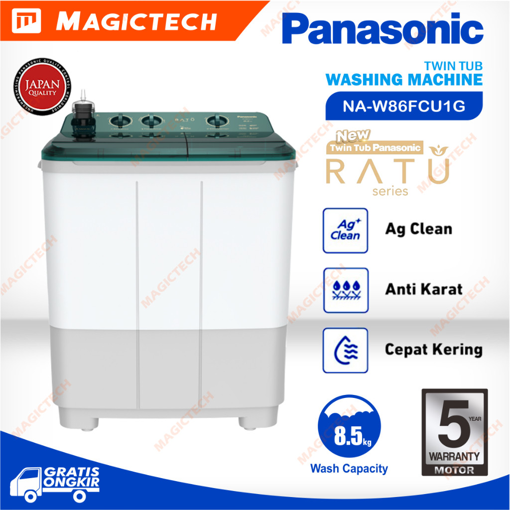 MESIN CUCI PANASONIC 8.5 KG NA-W86FCU1G 2 TABUNG Low Watt - 8 KG